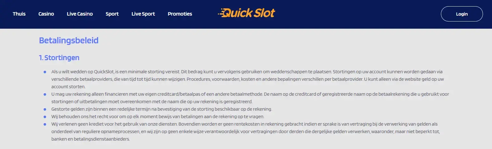 Actuele QuickSlot cashier of stortingsinterface zonder persoonsgegevens